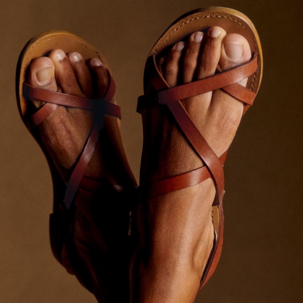 Sezane Adeline Low Sandals Natural Heritage Leather - Size 11